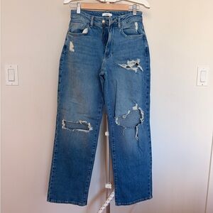 Forever 21 Blue Distressed Straight Leg Jeans